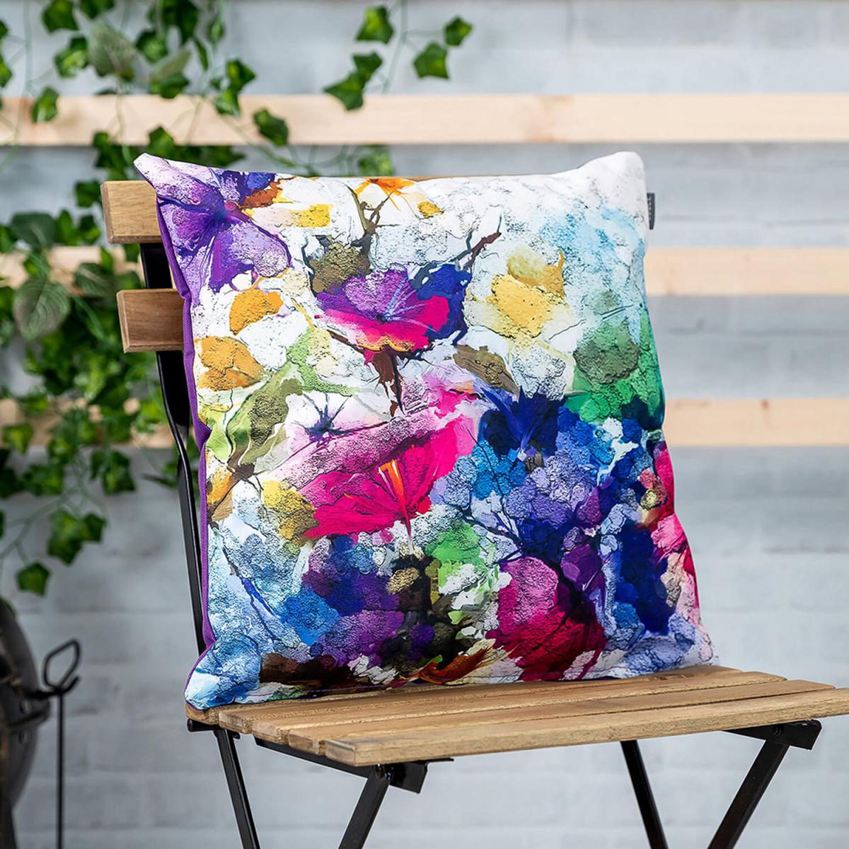 Oil Painting Printed Outdoor Cushion - Multicolour/Purple – image 2