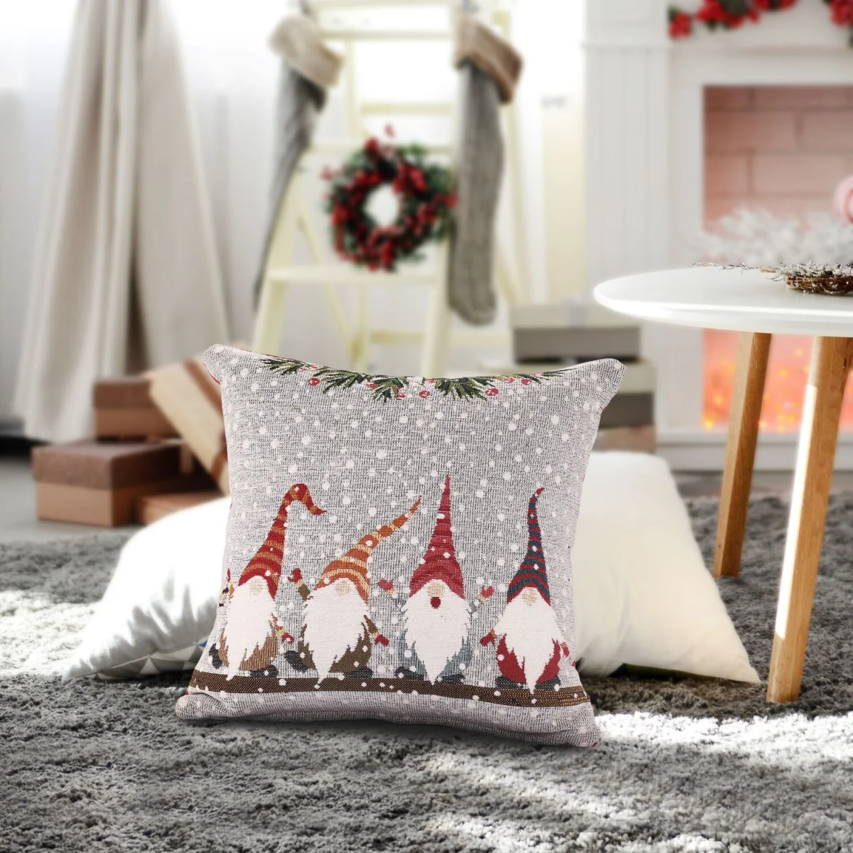 Noel Square Luxury Chenille Xmas Gonks Multi Filled Cushion - Grey – image 2
