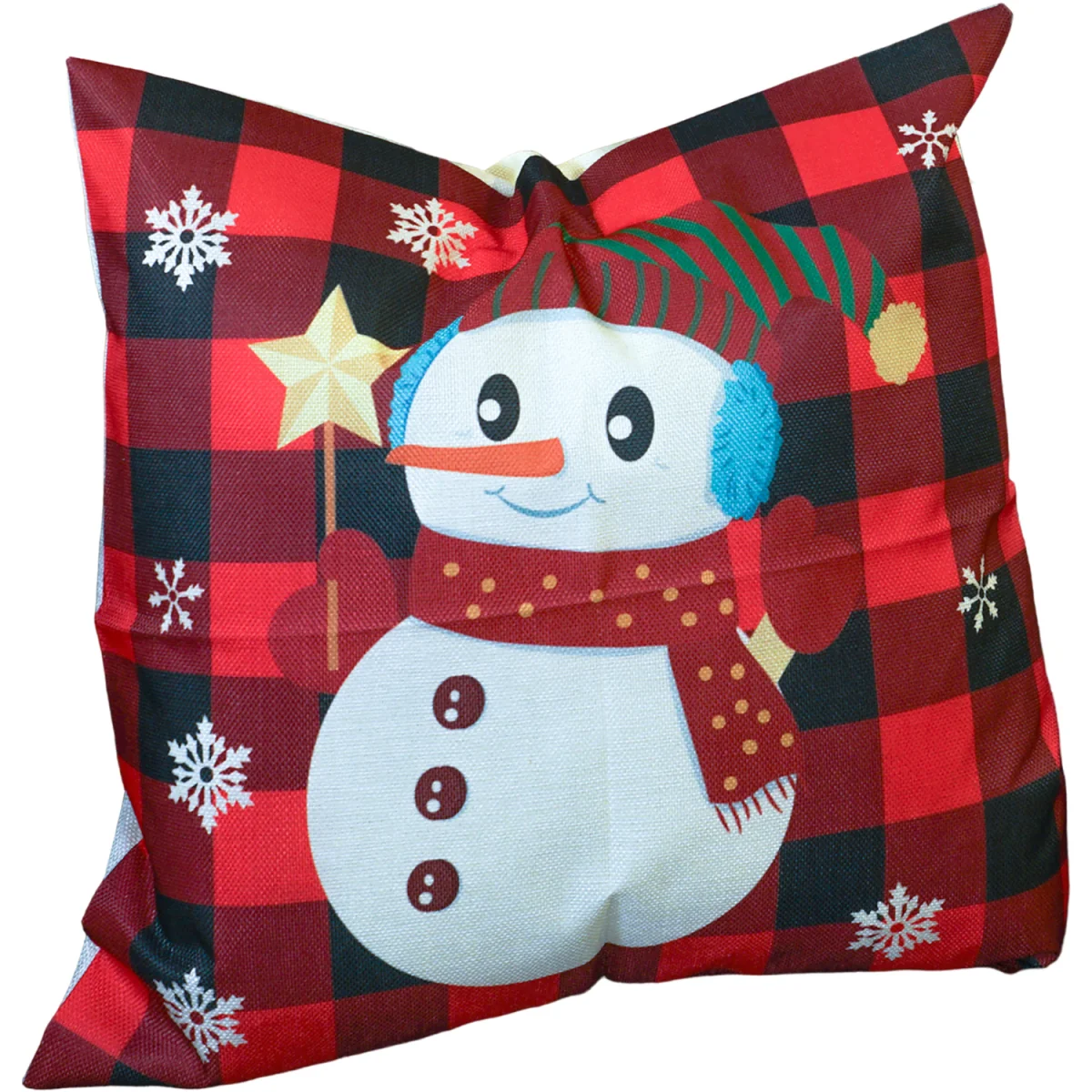 Christmas Themed Cushion Red checkered With Snowman - Red/Black – image 2