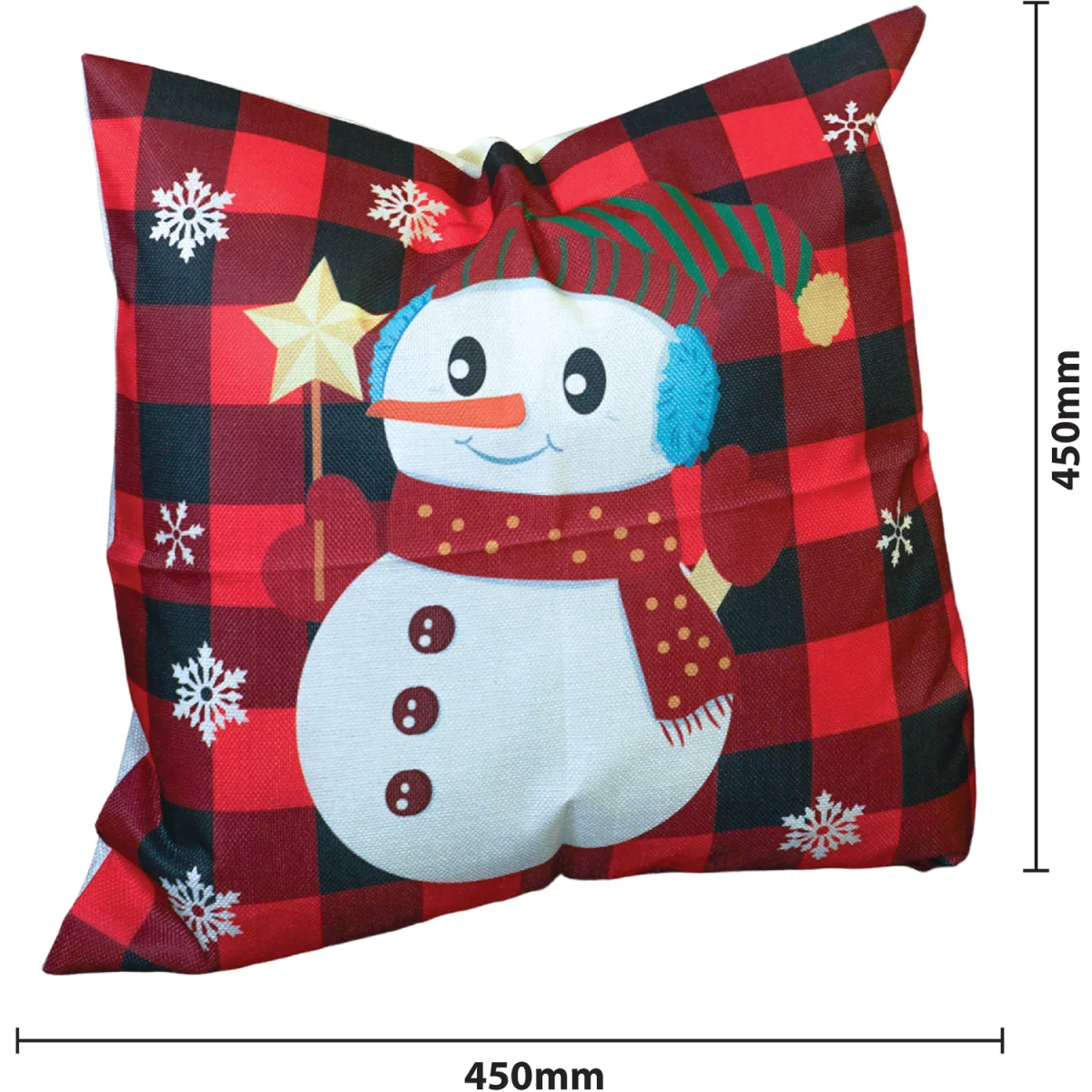 Christmas Themed Cushion Red checkered With Snowman - Red/Black – image 3