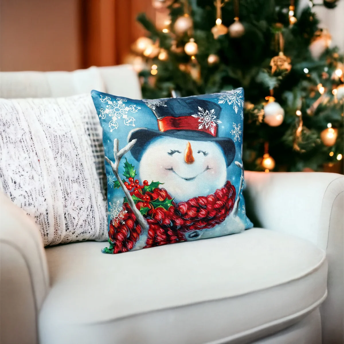 Christmas Themed Cushion Snowman - White and Red – image 2