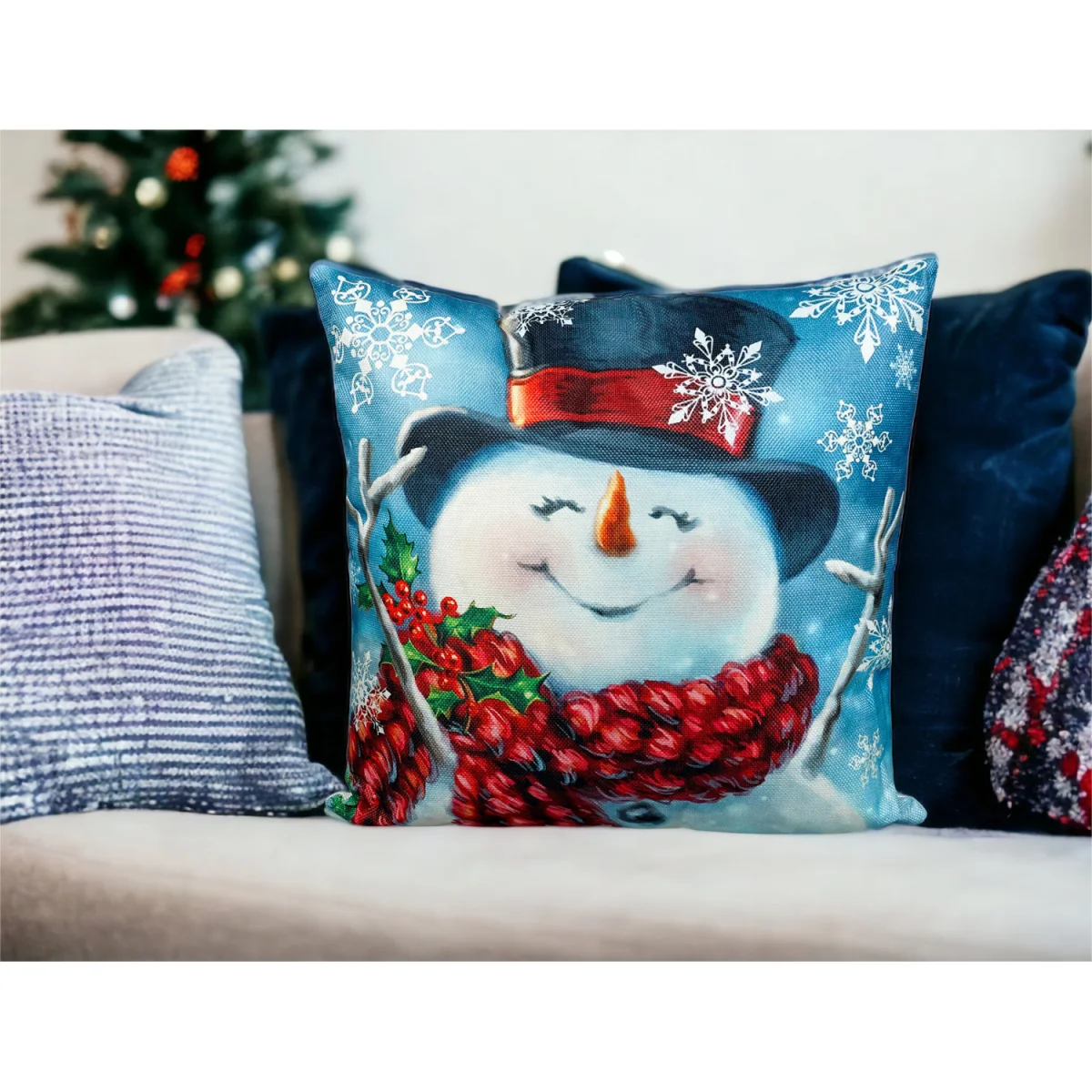 Christmas Themed Cushion Snowman - White and Red – image 4