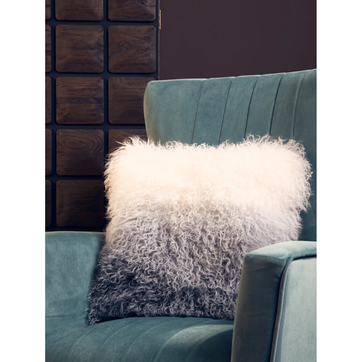 Bosie Real Mongolian Fur Grey Ombre Square Cushion - Grey – image 3