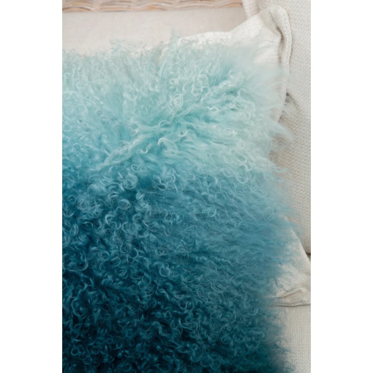 Bosie Real Mongolian Fur Blue Ombre Square Cushion - Blue – image 2