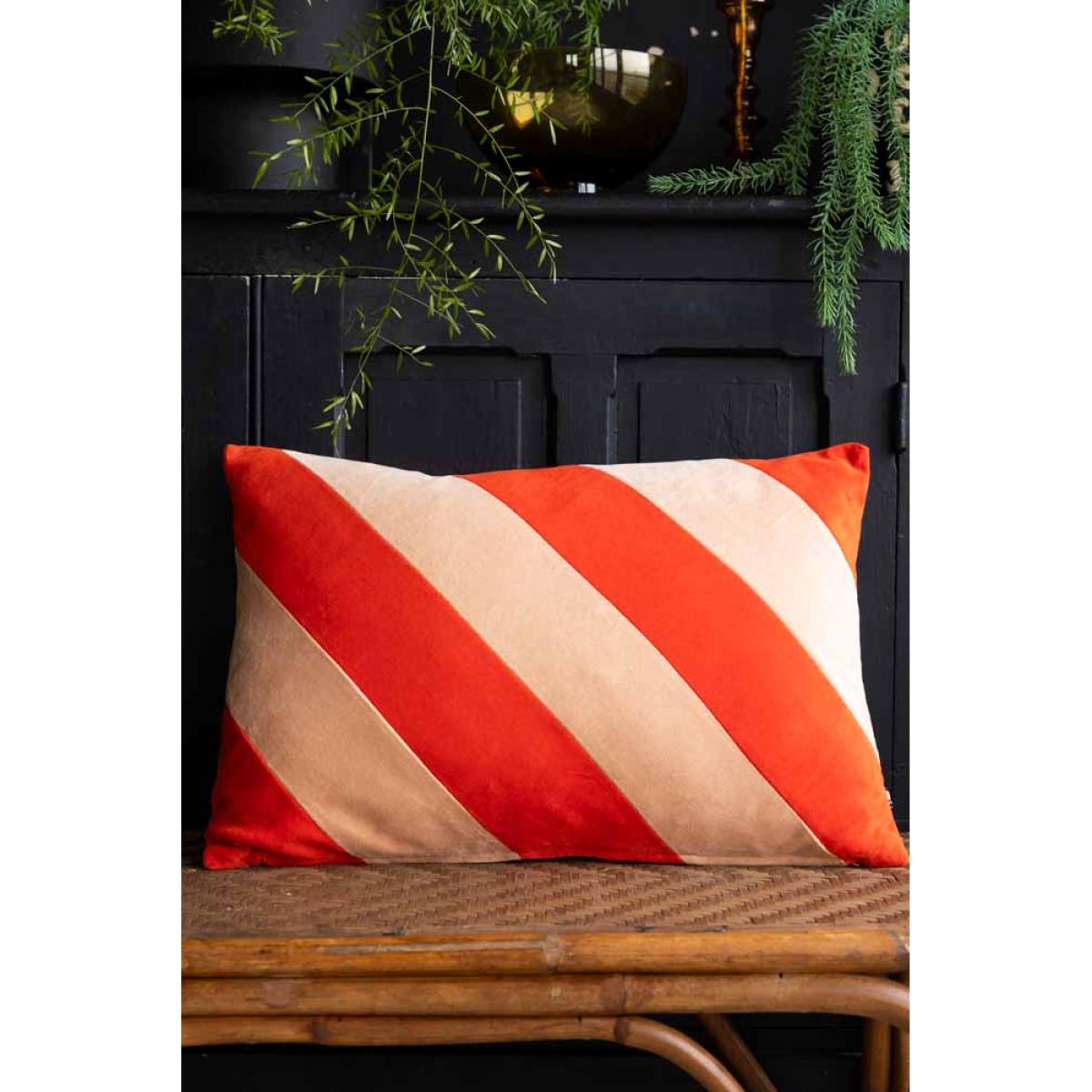 HKliving Red & Pink Stripe Velvet Cushion – image 4