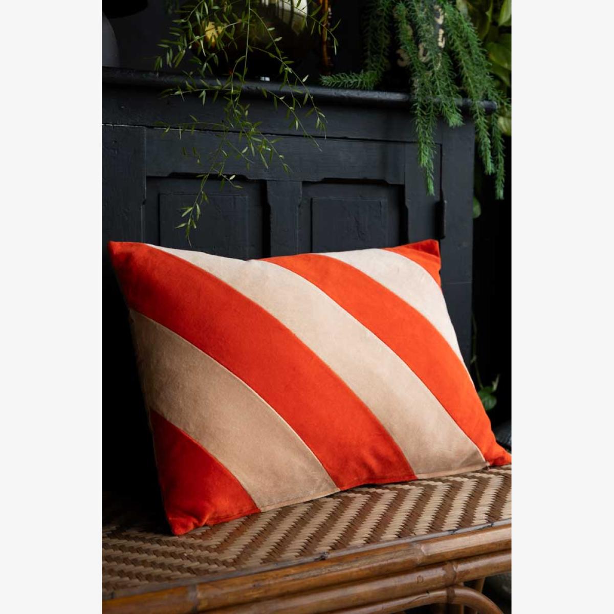 HKliving Red & Pink Stripe Velvet Cushion – image 1