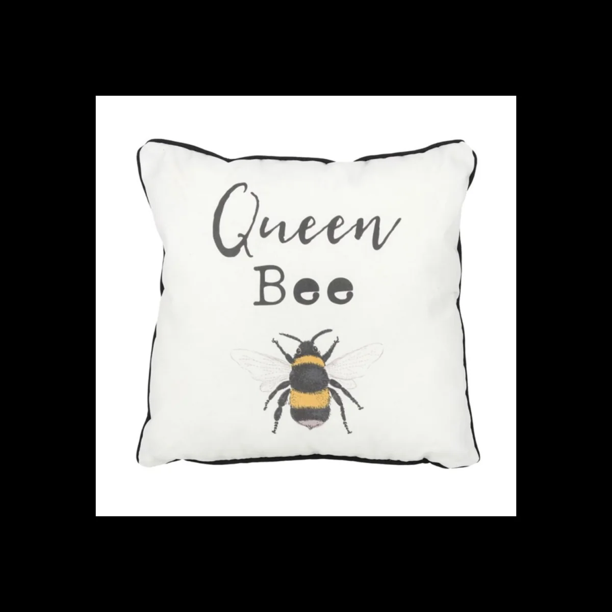 Queen Bee Square Cushion with Piped Black Edging for Bedroom - White – image 2