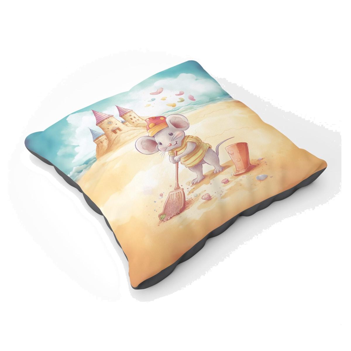 Mouse On A Beach Holiday Floor Cushion - Yellow