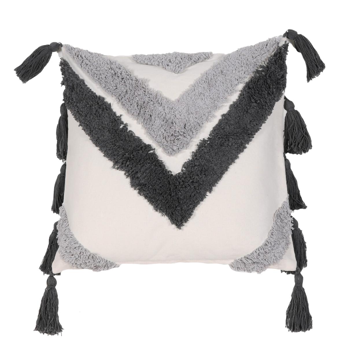 Ezra Chevron Tufted Silver Cushion - Silver – image 2