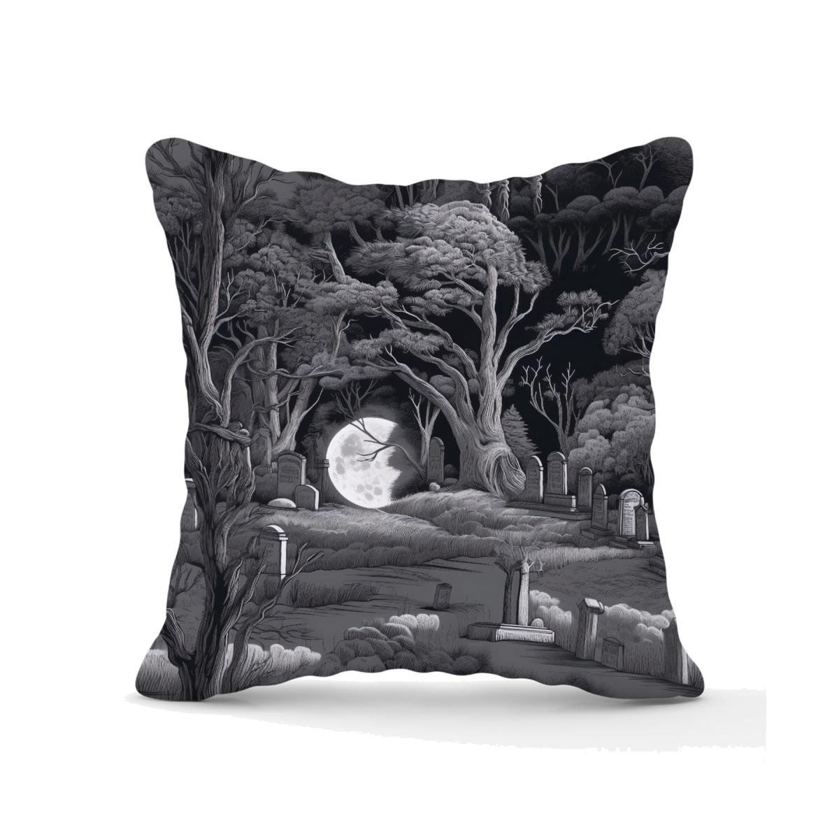 Eerie Moonlit Cemetery Outdoor Cushion - Grey / 60cm