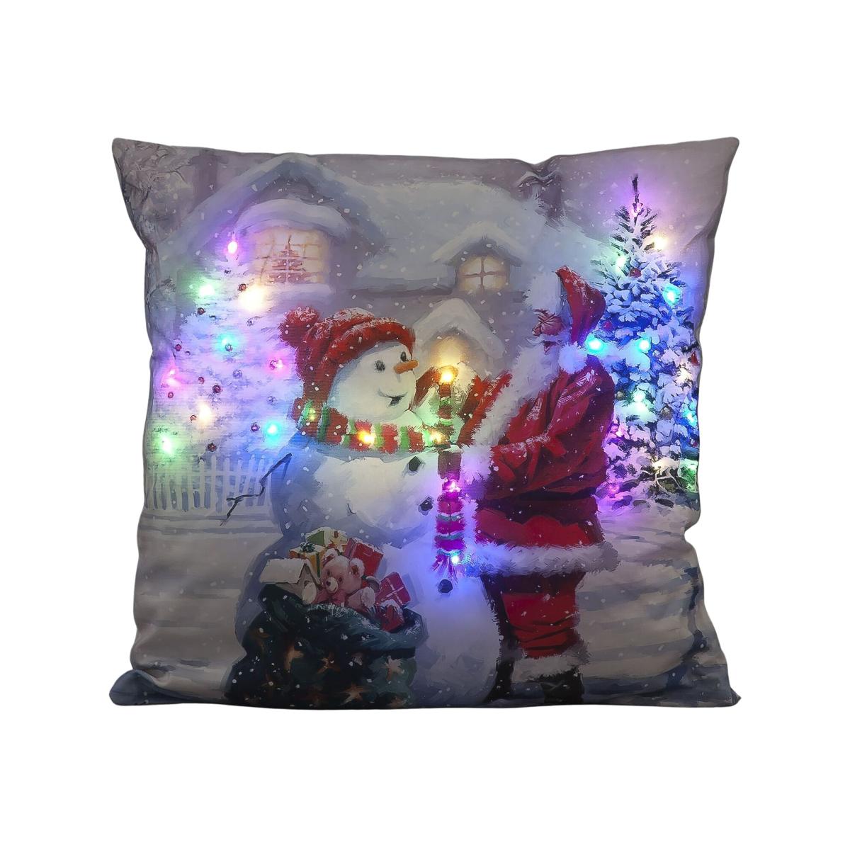 Battery Operated LED Santa & Snowman Cushion - Multicoloured