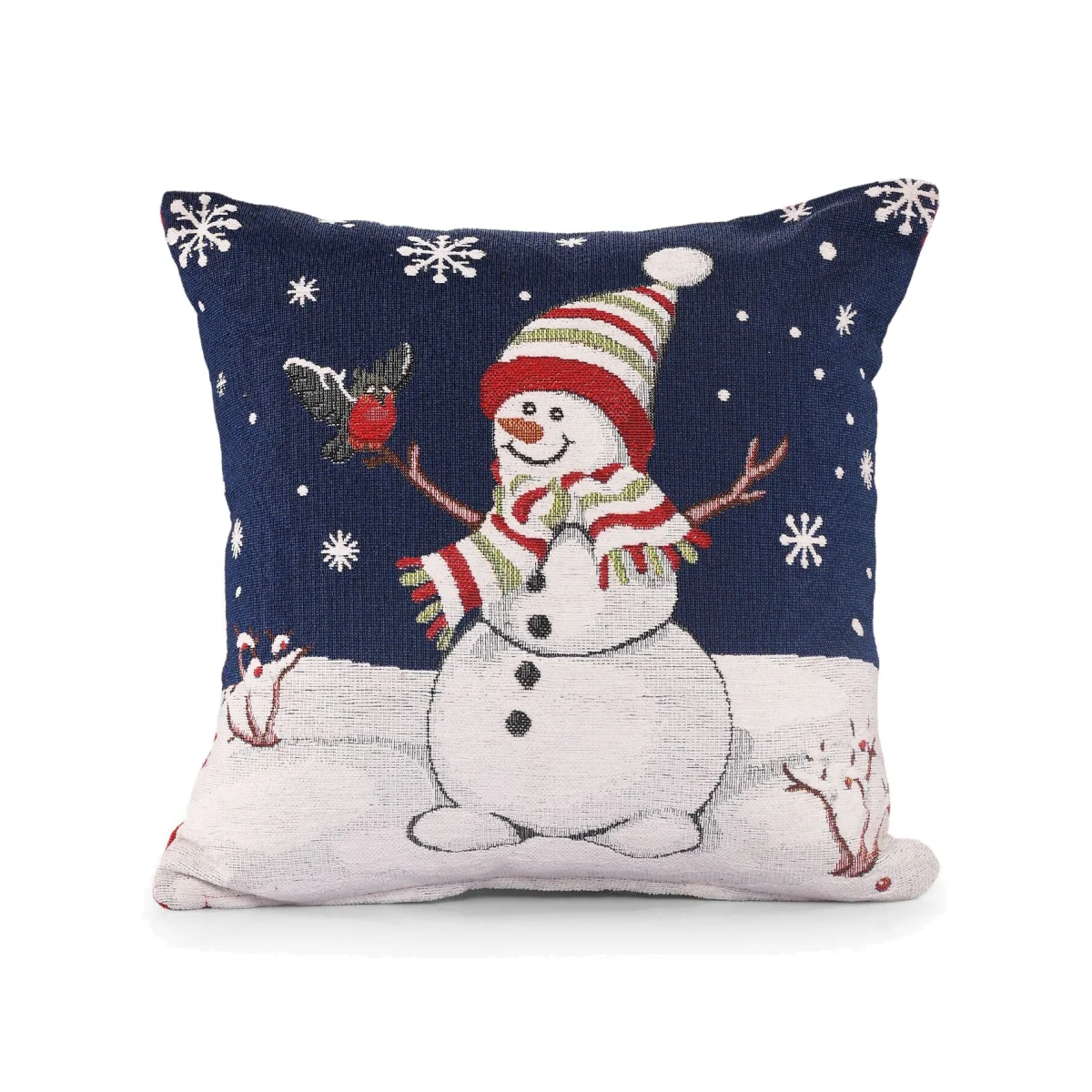 Noel Square Luxury Chenille Xmas Snowman Snowflakes Filled Cushion - Blue – image 1