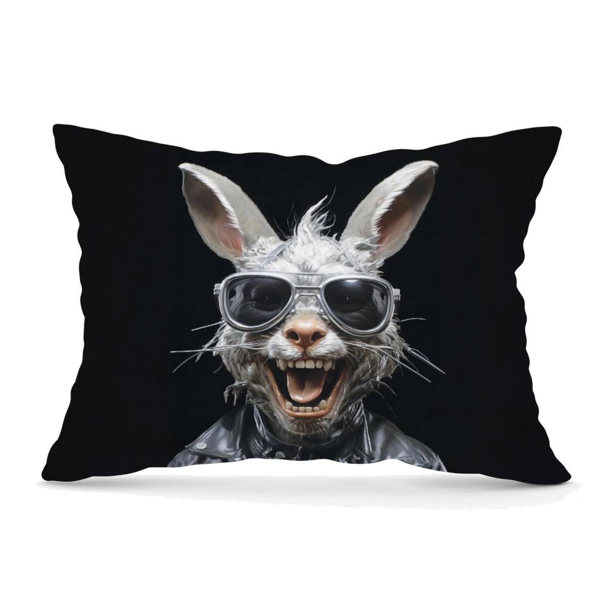 Funky Rabbit Face With Glasses Cushion - Grey / 33cm