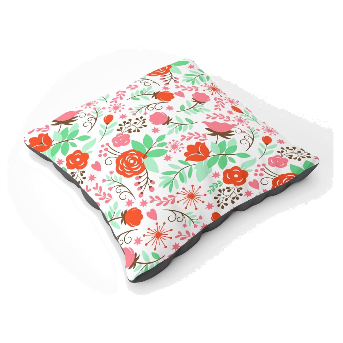 Orange Floral Pattern Floor Cushion - Green