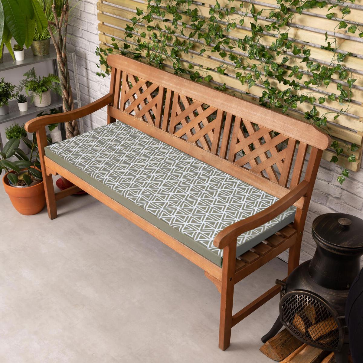 Medium Art Geometric Printed Garden Bench Pad (Set of 2) - Olive Green – image 1