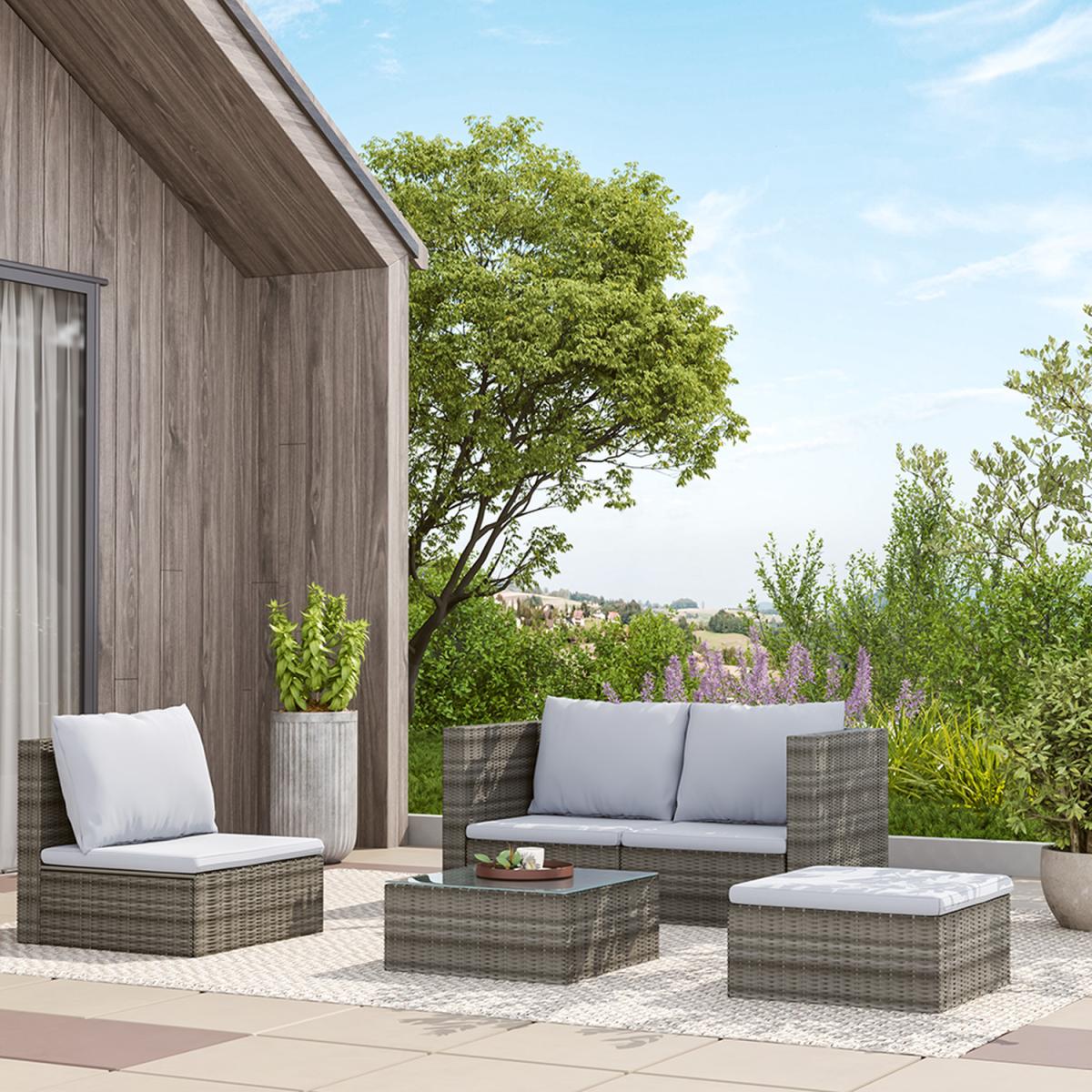 5 Piece Patio Lounge Set With Cushions - Brown / 212*70*65cm, 70*60*63cm, 80*70*65cm – image 11