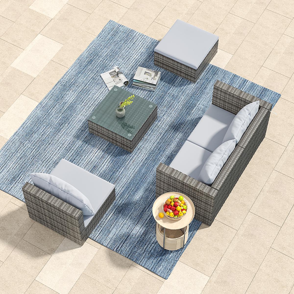 5 Piece Patio Lounge Set With Cushions - Brown / 212*70*65cm, 70*60*63cm, 80*70*65cm – image 12