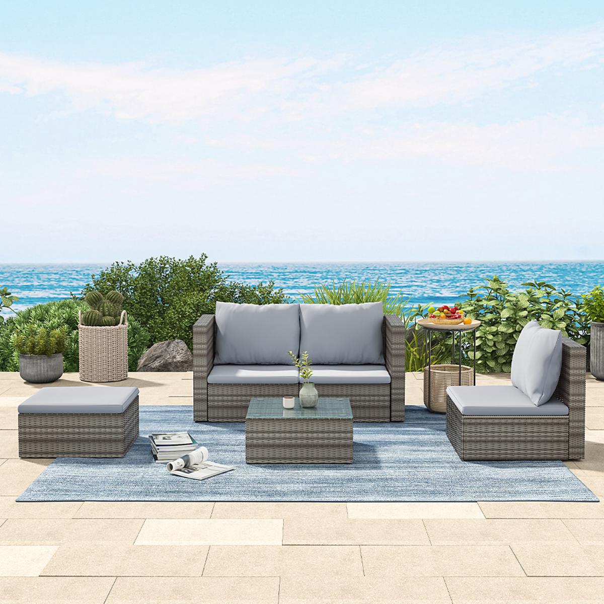 5 Piece Patio Lounge Set With Cushions - Brown / 212*70*65cm, 70*60*63cm, 80*70*65cm – image 13