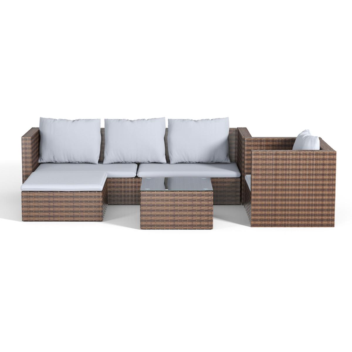 5 Piece Patio Lounge Set With Cushions - Brown / 212*70*65cm, 70*60*63cm, 80*70*65cm – image 14