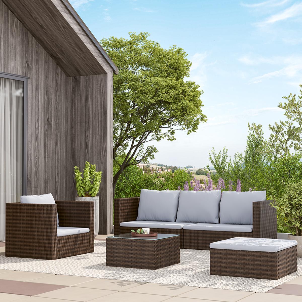 5 Piece Patio Lounge Set With Cushions - Brown / 212*70*65cm, 70*60*63cm, 80*70*65cm – image 16