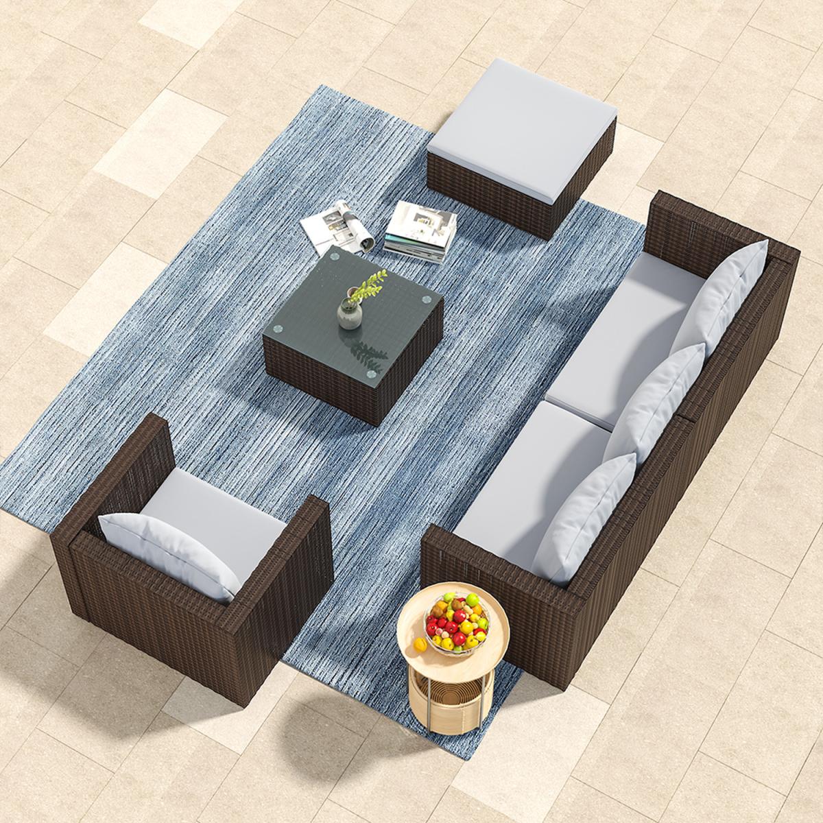 5 Piece Patio Lounge Set With Cushions - Brown / 212*70*65cm, 70*60*63cm, 80*70*65cm – image 17