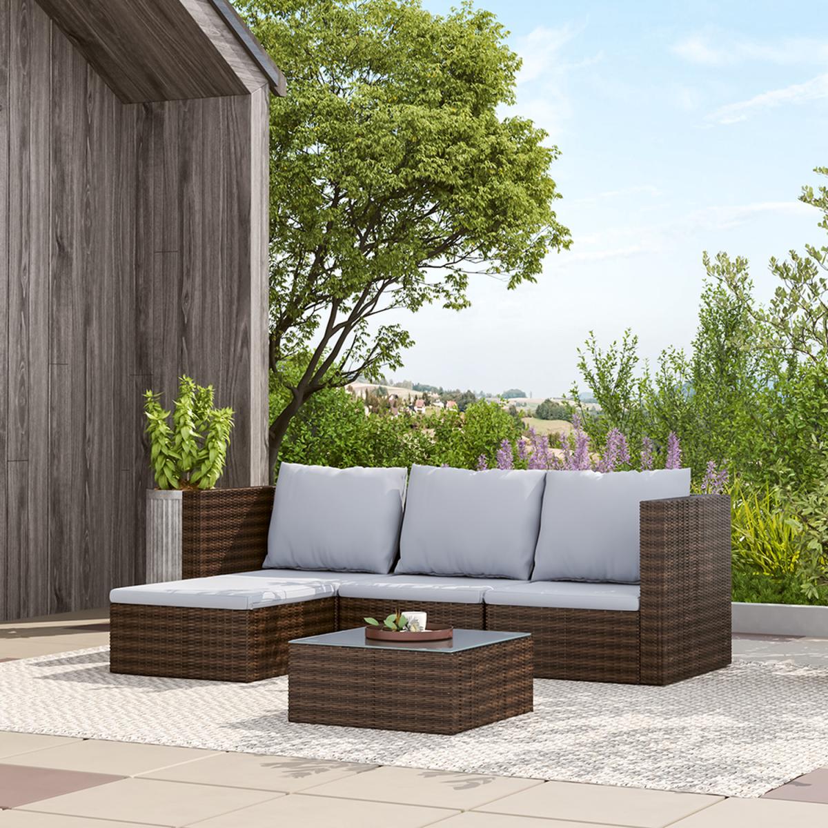 5 Piece Patio Lounge Set With Cushions - Brown / 212*70*65cm, 70*60*63cm, 80*70*65cm – image 22