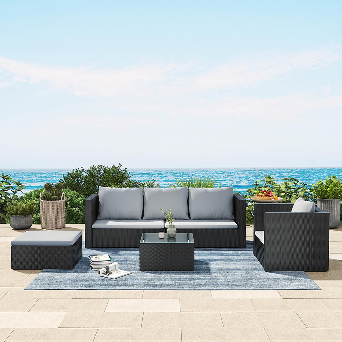 5 Piece Patio Lounge Set With Cushions - Brown / 212*70*65cm, 70*60*63cm, 80*70*65cm – image 26