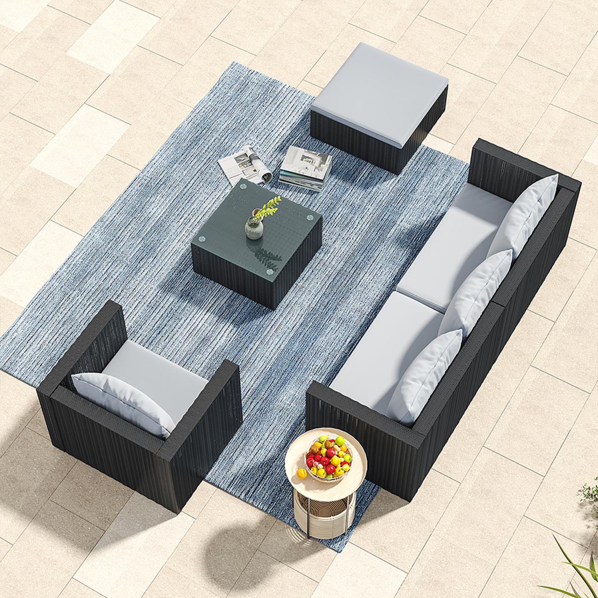 5 Piece Patio Lounge Set With Cushions - Brown / 212*70*65cm, 70*60*63cm, 80*70*65cm – image 27