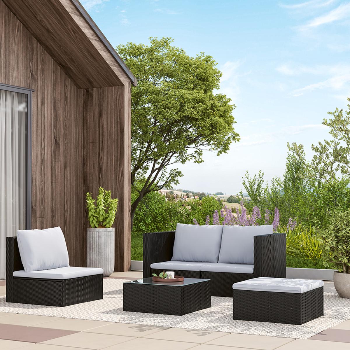 5 Piece Patio Lounge Set With Cushions - Brown / 212*70*65cm, 70*60*63cm, 80*70*65cm – image 4