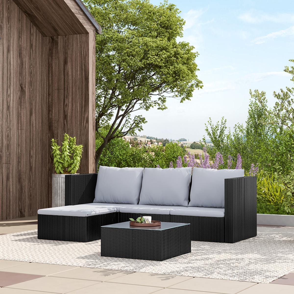 5 Piece Patio Lounge Set With Cushions - Brown / 212*70*65cm, 70*60*63cm, 80*70*65cm – image 5