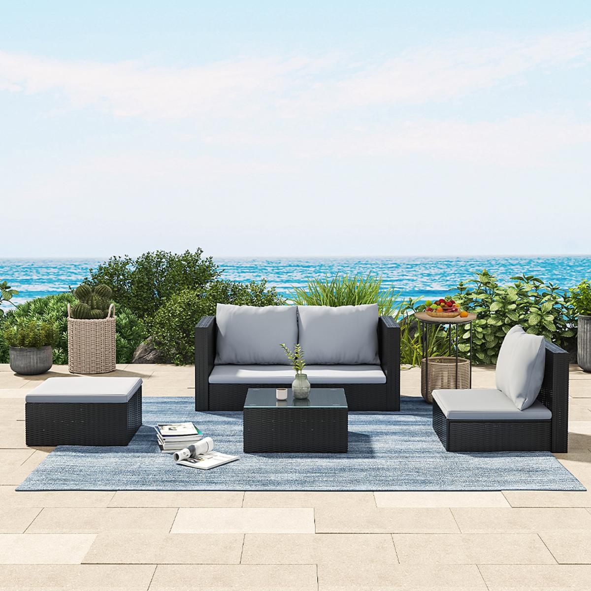 5 Piece Patio Lounge Set With Cushions - Brown / 212*70*65cm, 70*60*63cm, 80*70*65cm – image 6