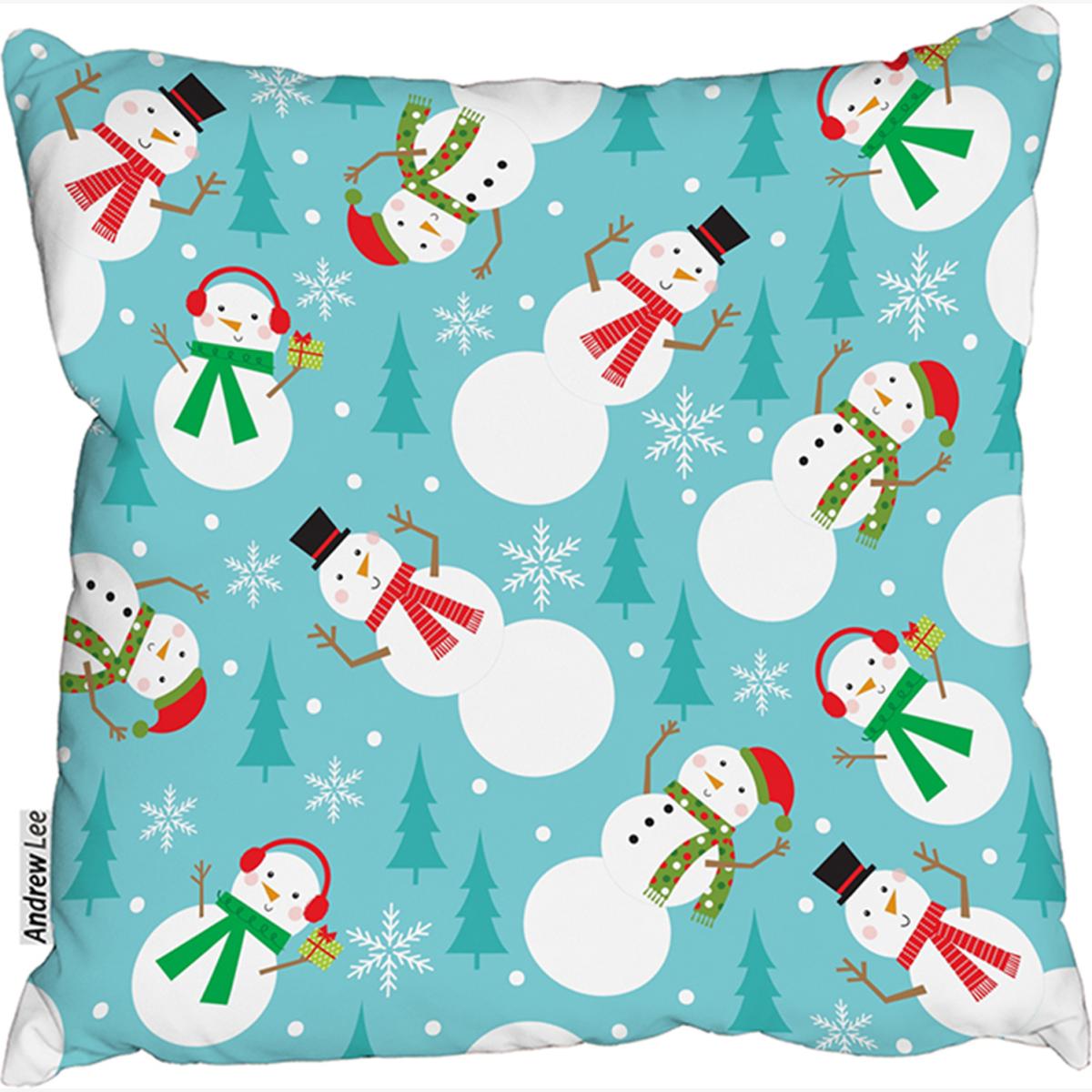 Snowman Seamless Pattern Design Stylish Cushion - Blue / 60cm