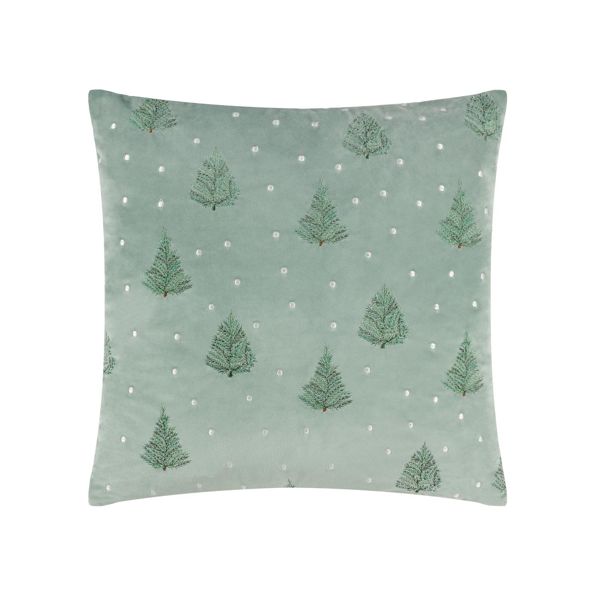 Evergreen Classic Tree Embroidered Cushion - Green / Feather