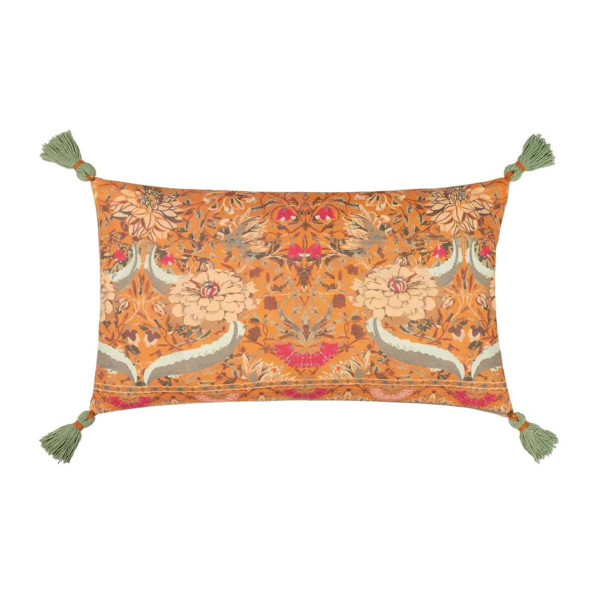 Charais Floral Tasselled Cushion - Yellow / Feather