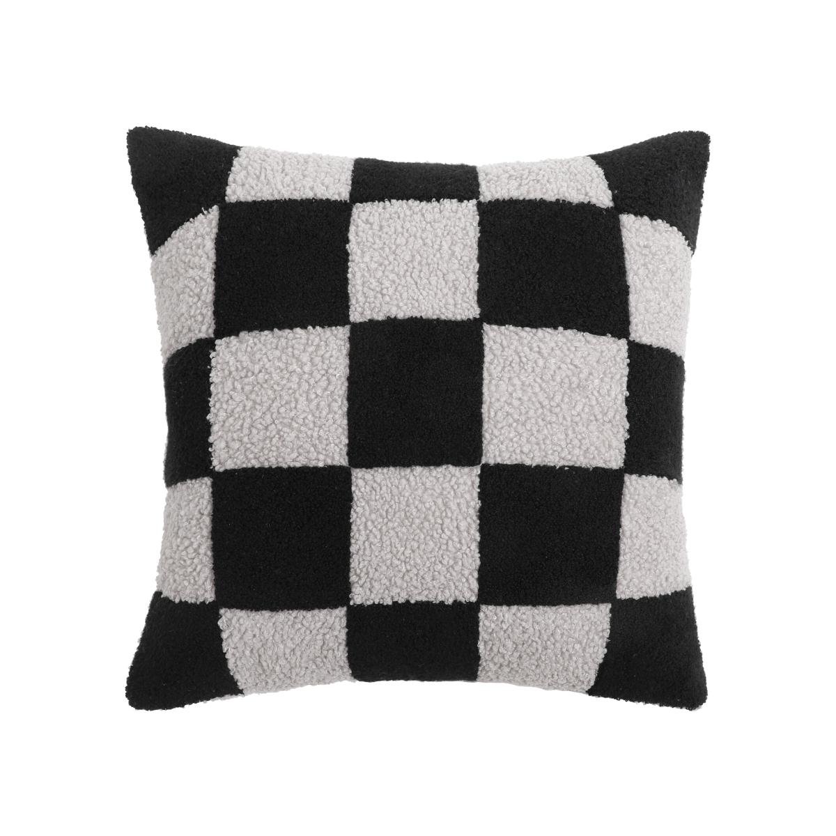 Checkerboard Square Cushion - Black and Grey