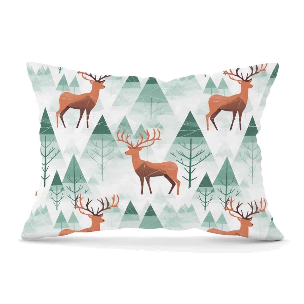 Reindeer On A Snowy Landscape Cushion - Green / 28cm