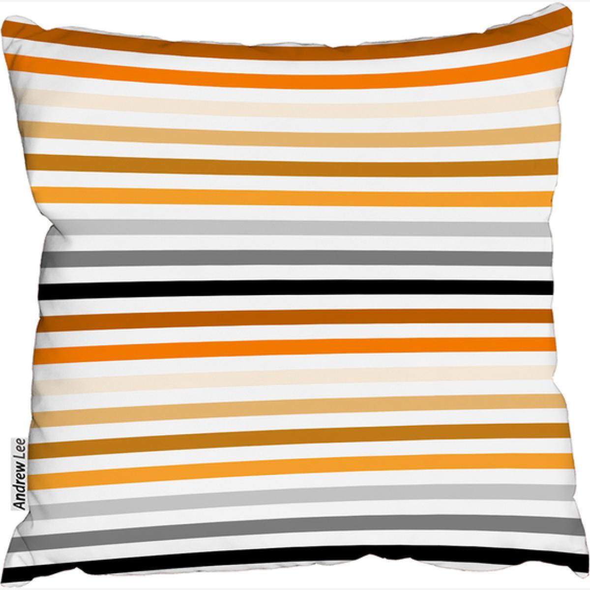 Striped Pattern, Orange Black Gray Beige And Brown Cushion - Orange / 45cm