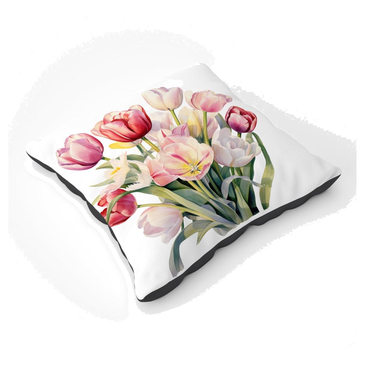Spring Tulips Watercolour Floor Cushion - Red