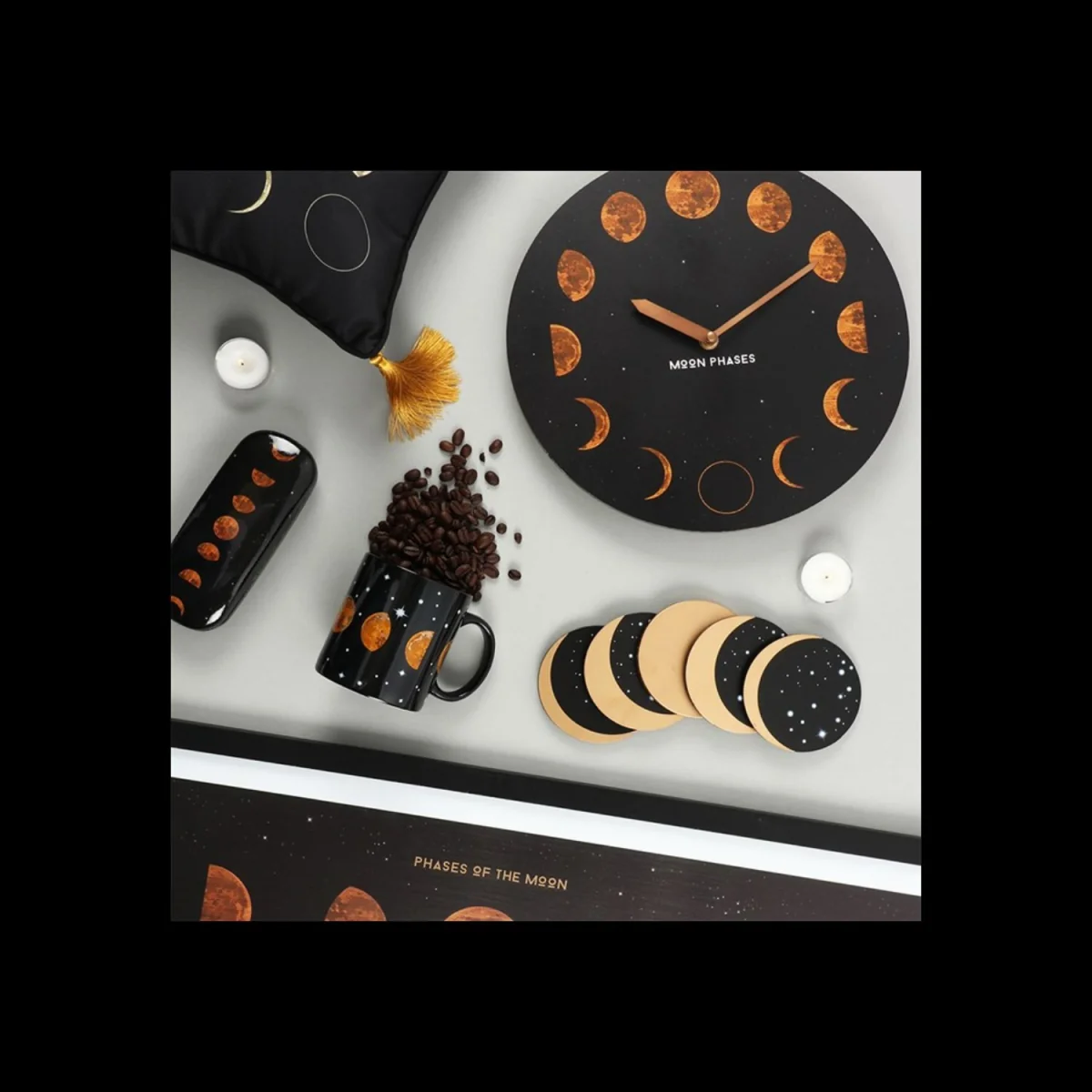 Rectangular Moon Phases Cushion with Gold Corner Tassels - Black – image 3