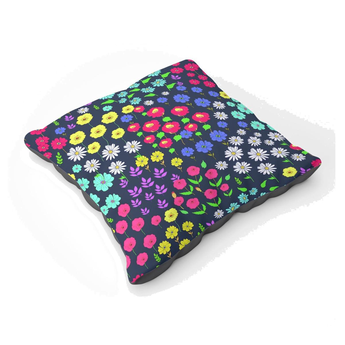 Multicoloured Flower Pattern Floor Cushion - Red