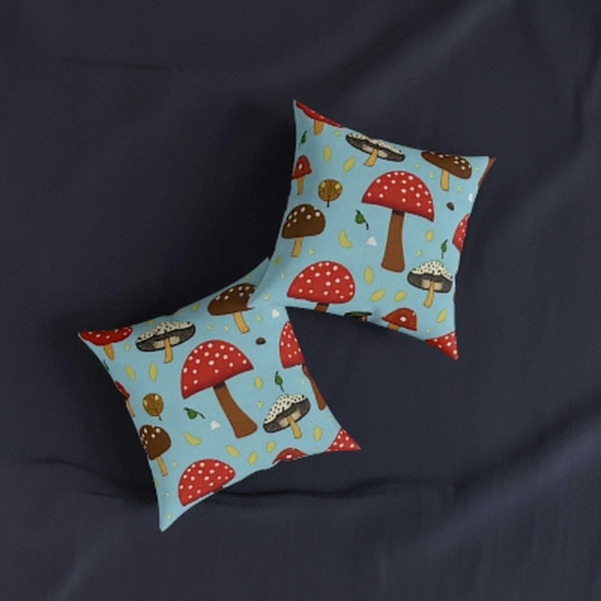 Mushroom Print Cushion - Teal/blue – image 2