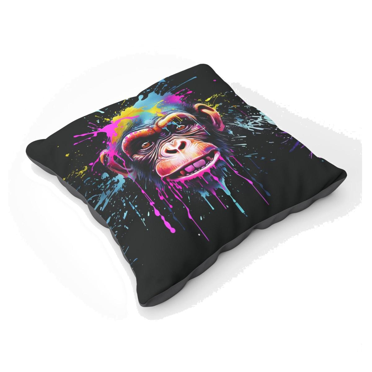Multi Coloured Monkey Face Splashart Floor Cushion - Blue