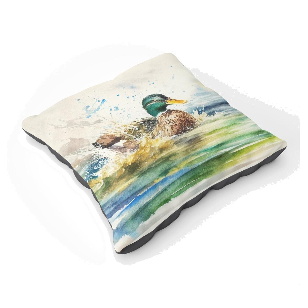 Splashing Mallard Watercolour Floor Cushion - Neutral