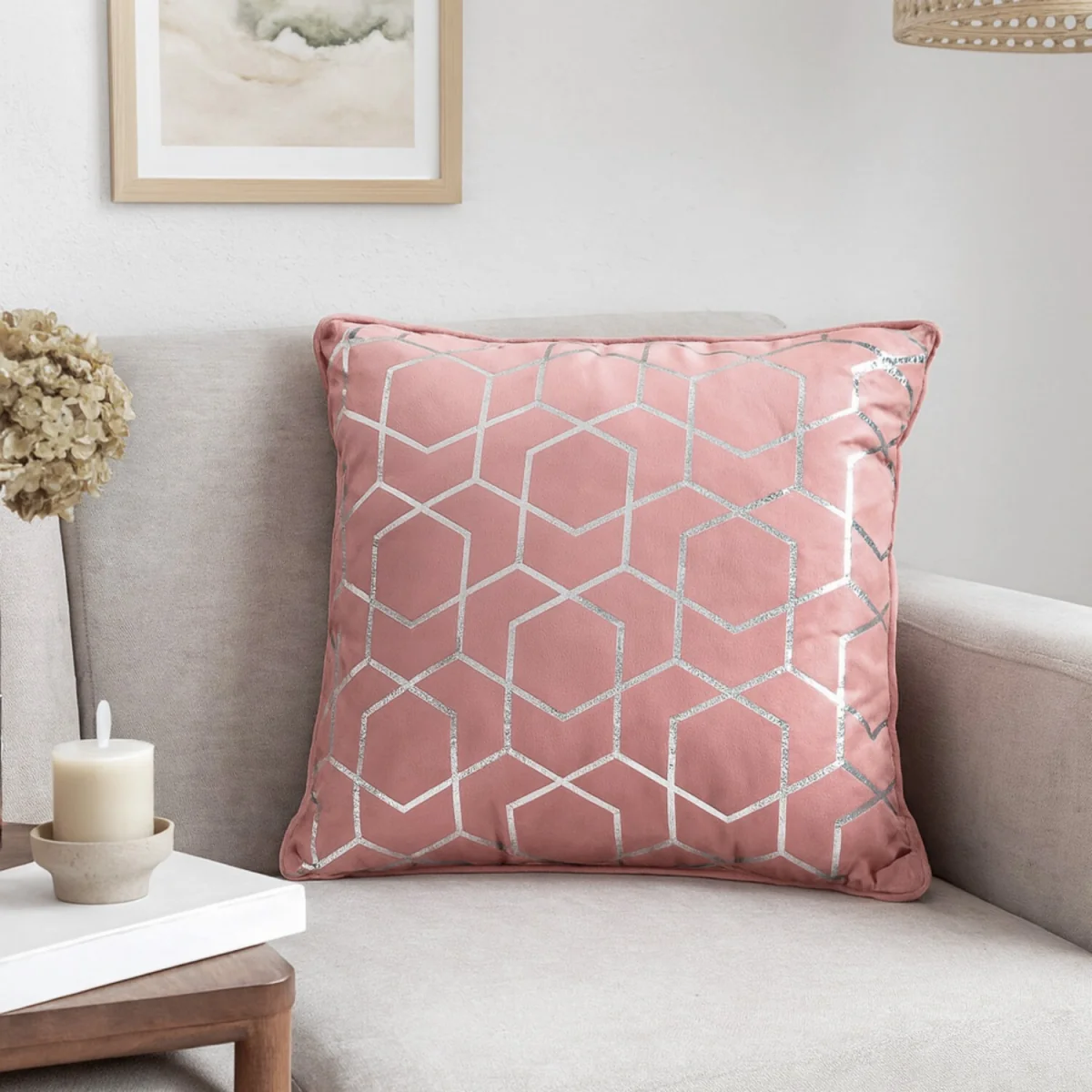 Foil Printed Filled Cushion - Dusty pink / 45cm