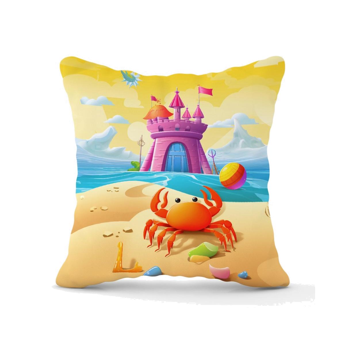 Orange Crab On A Beach Holiday Cushion - Yellow / 45cm