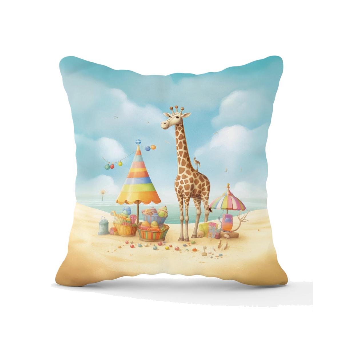 Giraffe On A Beach Holiday Outdoor Cushion - Yellow / 45cm