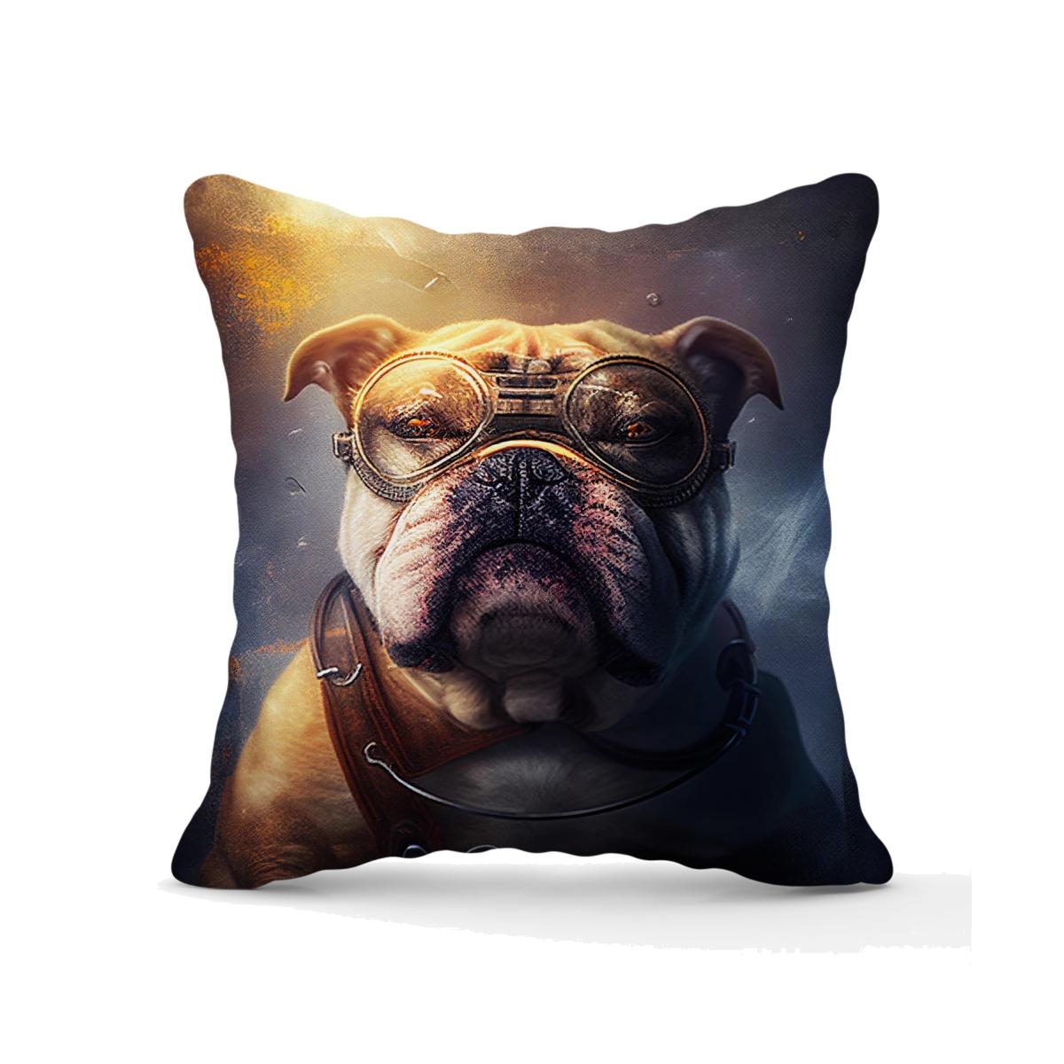 Bulldog With Glasses Splashart Golden Outdoor Cushion - Brown / 45cm