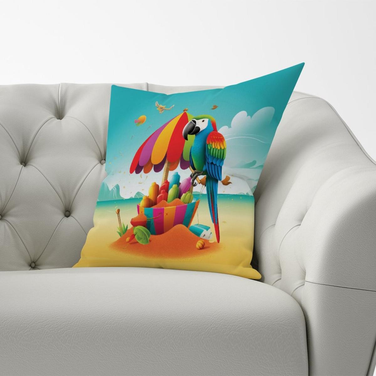 Parrot On A Beach Holiday Cushion - Yellow / 60cm