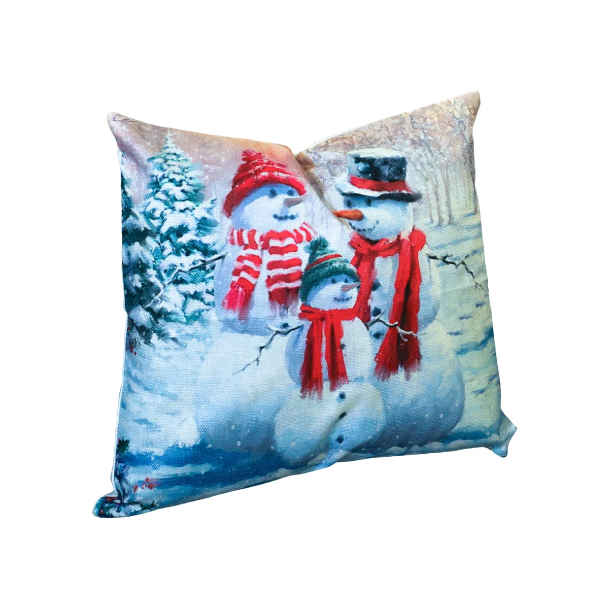Christmas Themed Cushion Snowman Family - White and Red – image 1