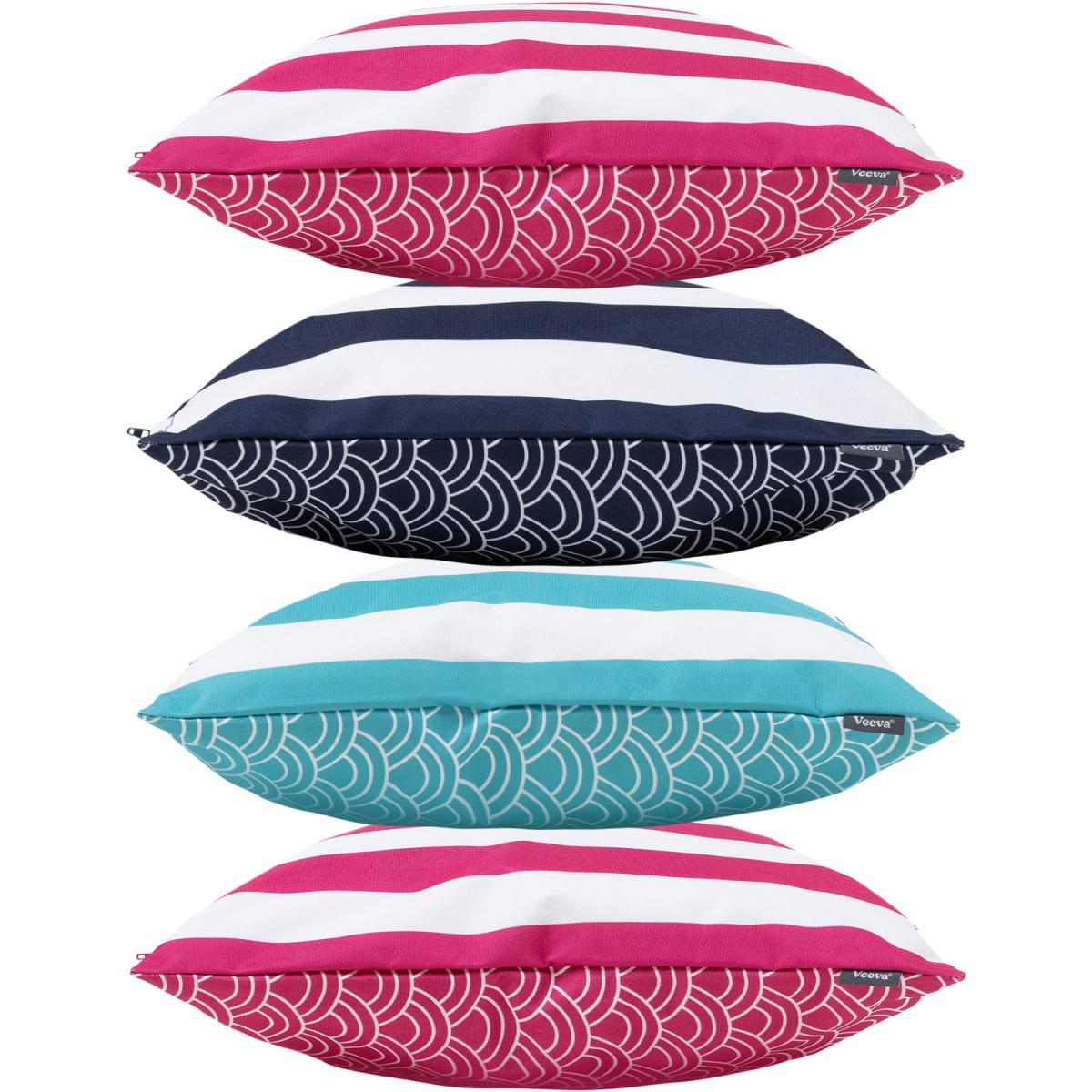 Veeva Deck Stripe Double Sided Print Outdoor Cushion Collection (Set of 4) - Pink – image 9